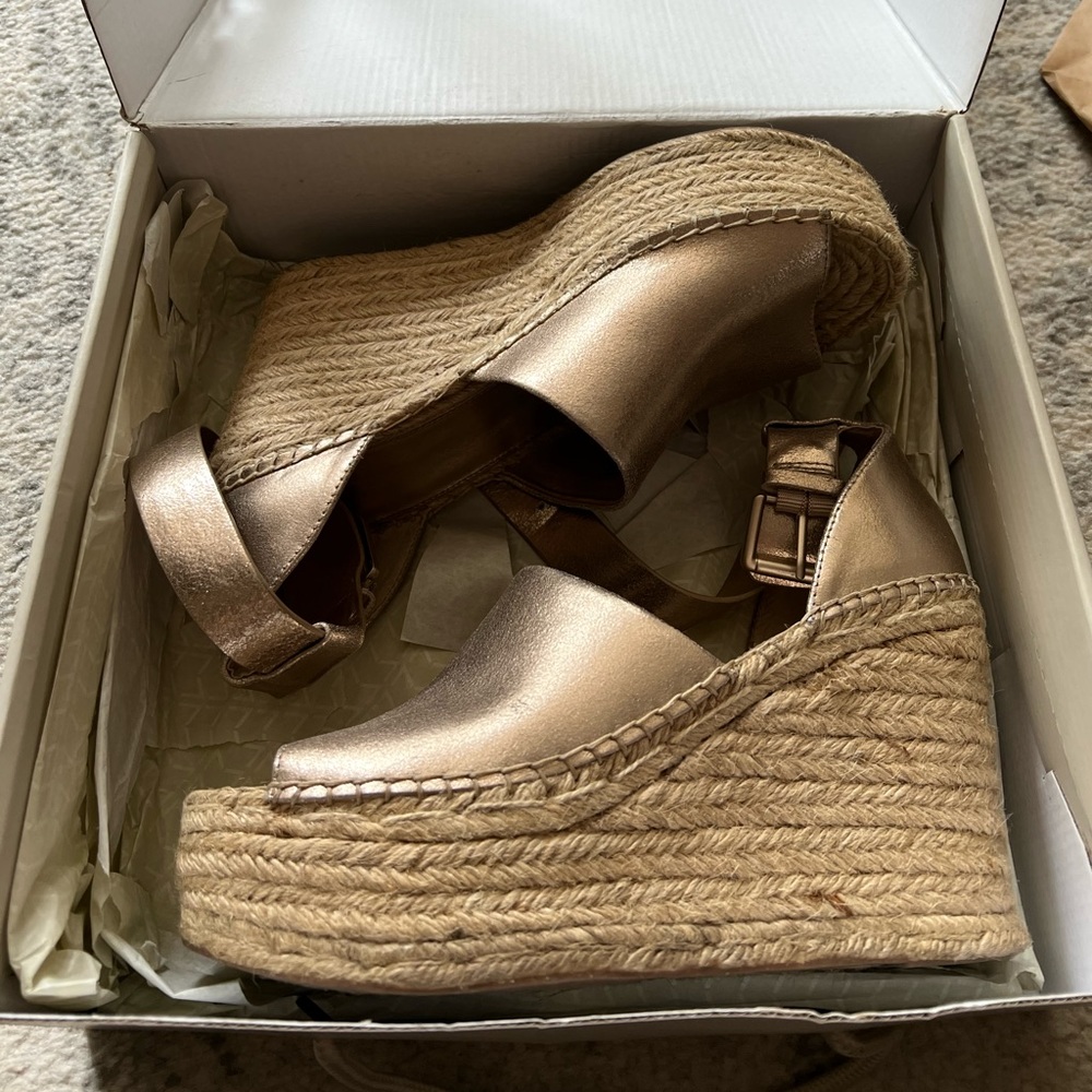 Marc Fisher Adalyn Wedge Gold Suede
